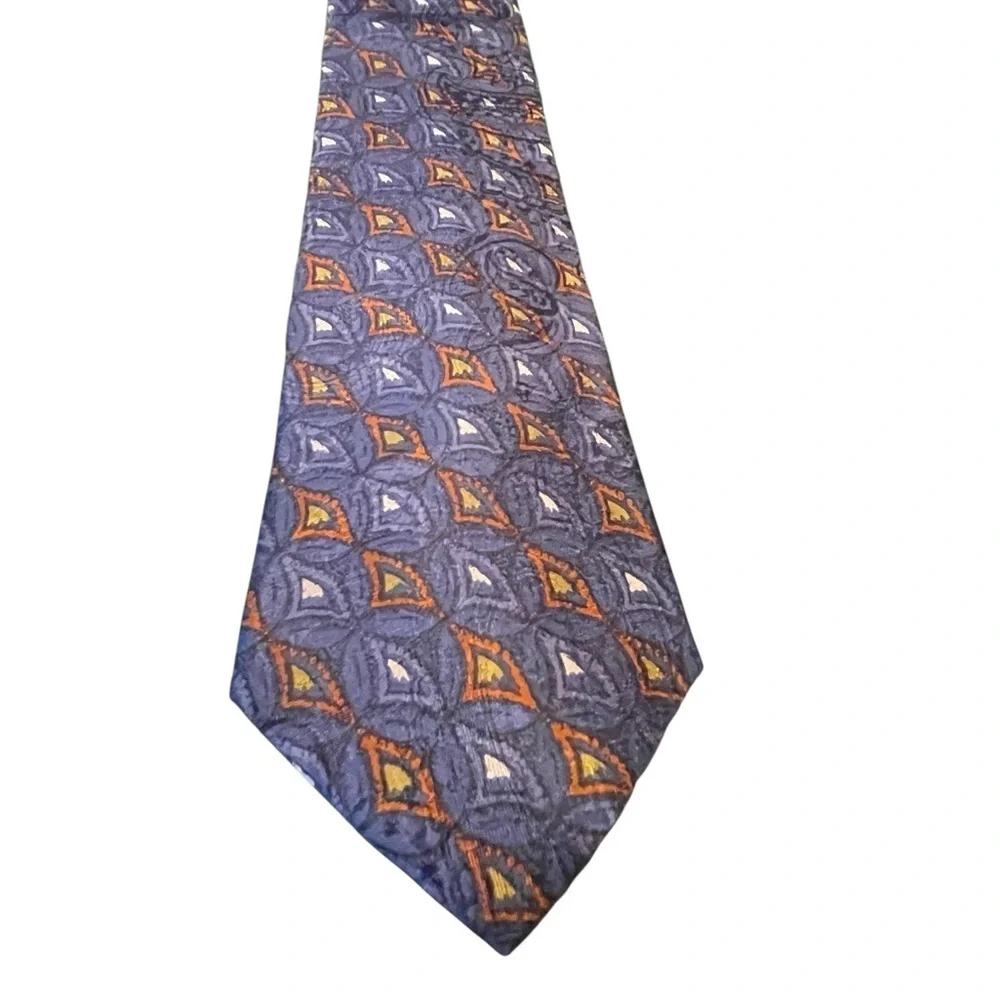 💙👔 Elegant Blue and Orange Patterned Men's Tie. Pure Silk Made in Italy 🇮🇹